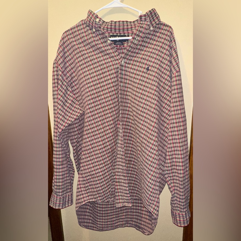 Ralph Lauren Blake Mens XL Long Sleeve Button Up Red/Green Plaid 100%‎ Cotton